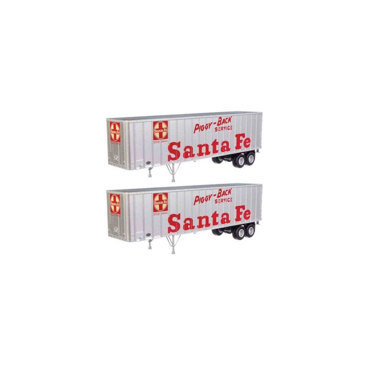 Flexi-Van 40′ Trailer 2-Pack - Assembled -- Santa Fe (Piggy Back Service end doors), HO, Walthers SceneMaster 2612