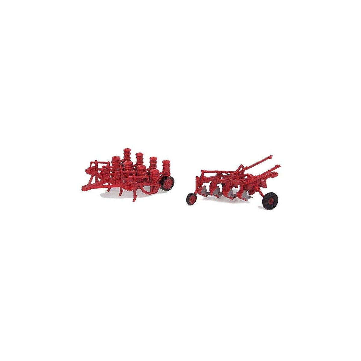 Farm Plow and Planter - Assembled -- Red, HO, Walthers SceneMaster 4162
