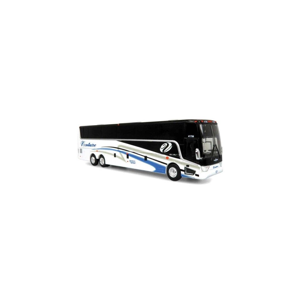 VanHool TX-45 Motorcoach Bus - Assembled -- Venture Tours (black, white, blue), HO, Iconic Replicas 870463