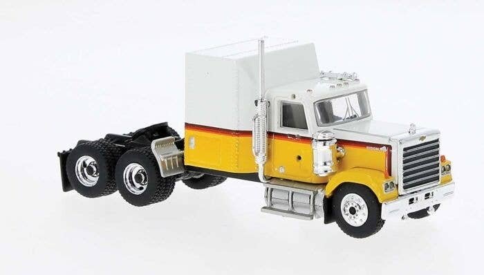 Chevrolet Bison Semi Tractor Only - Assembled -- White, Yellow, Black, Orange, HO, Brekina Automodelle 85782