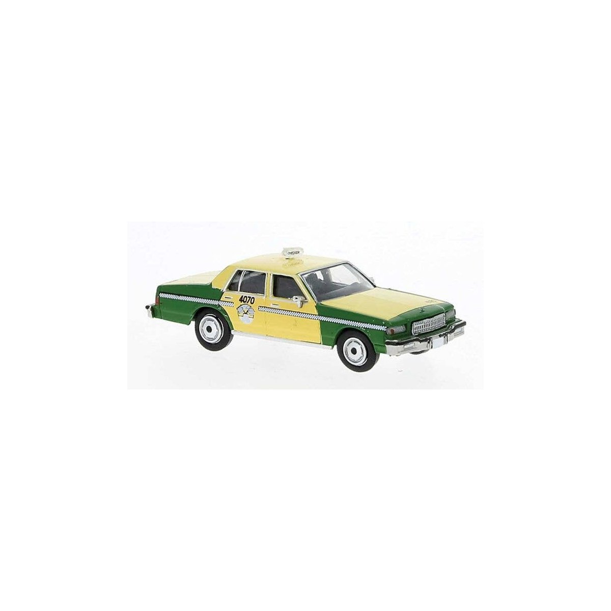 1987 Chevrolet Caprice Sedan - Assembled -- Chicago Cab (yellow, green), HO, Brekina Automodelle 19712