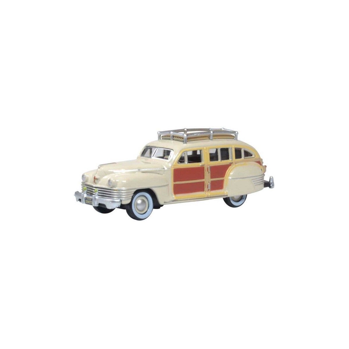 1942 Chrysler Town and Country Station Wagon - Assembled -- Catalina Tan, Brown, HO, Oxford Diecast 87CB42003
