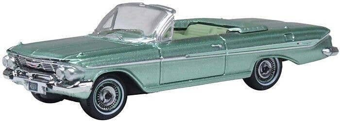 1961 Chevy Impala Convertible - Assembled -- Top Down (Arbor Green), HO, Oxford Diecast 87CI61007
