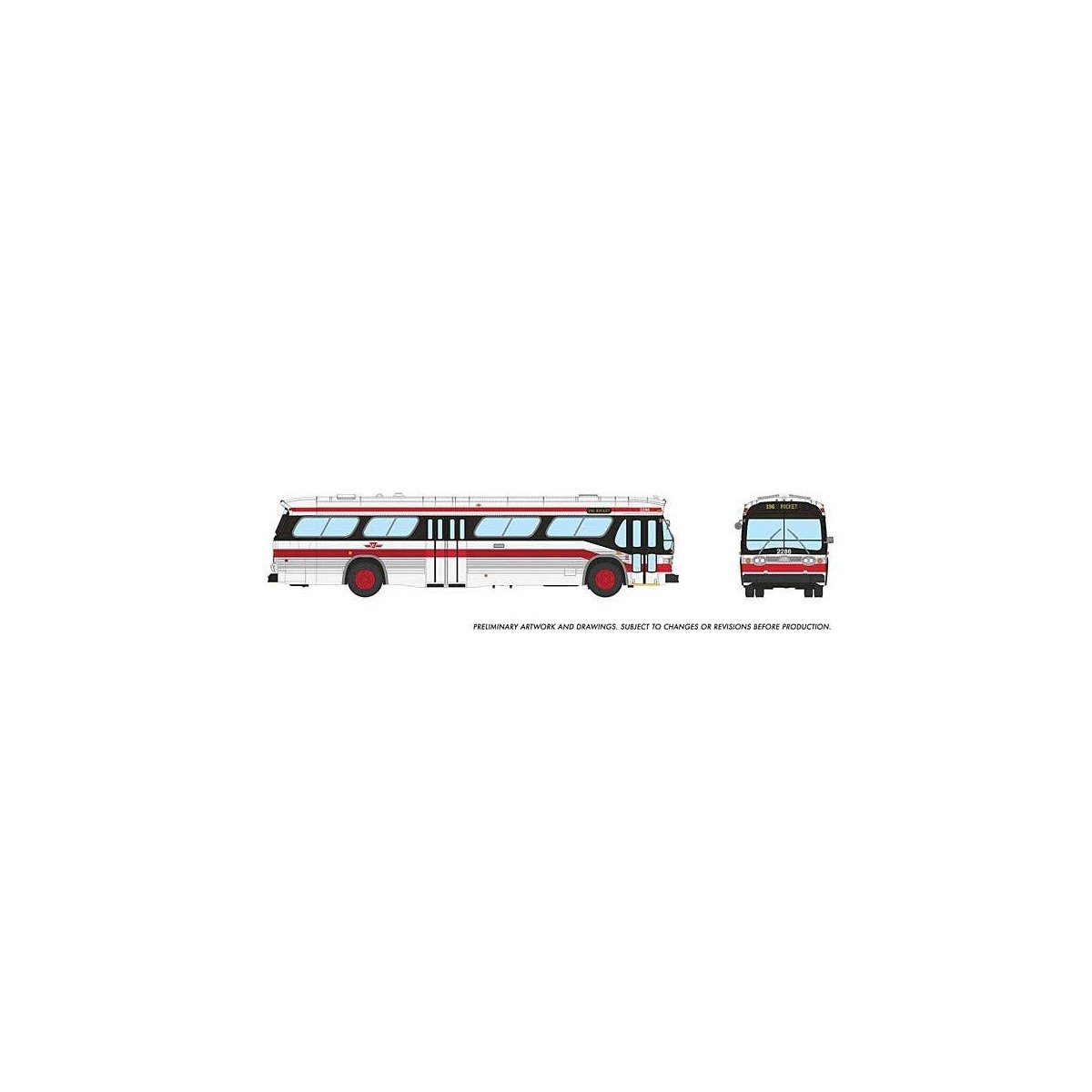 1959-1986 GM New Look/Fishbowl Bus - Deluxe Lighted - Assembled -- Toronto Transit Commission, HO, Rapido Trains Inc 751103