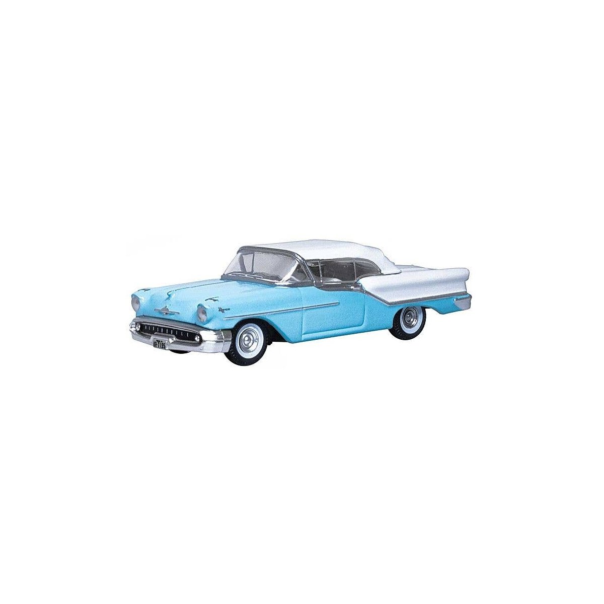 1957 Oldsmobile 88 Convertible - Assembled -- Top Up (Banff Blue, Alcan White), HO, Oxford Diecast 87OC57002
