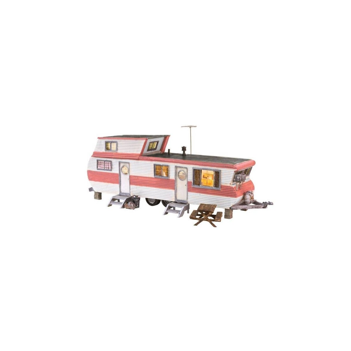 Double Decker Trailer - Built-&-Ready(R) Landmark Structures(R) -- White, Salmon, O, Woodland Scenics 5862