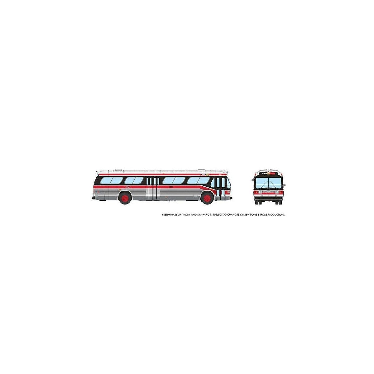 1959-1986 GM New Look/Fishbowl Bus - Deluxe Lighted - Assembled -- Toronto Transit Commission, HO, Rapido Trains Inc 751102