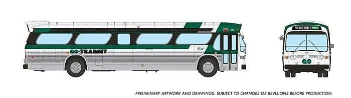 Mid-1960s - 1980s Suburban New Look Bus - Lighted - Assembled -- GO Transit 1050 (Late, green, HO, Rapido Trains Inc 753111