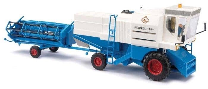 1982 Fortschritt E 514 Farm Combine Head, Trailer and Driver - Assembled -- White, Blue, Red, HO, Busch Gmbh & Co Kg 40176