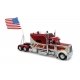 Peterbilt 379 Sleeper-Cab Semi Tractor Only - Assembled -- Red, Silver, American Flag Holder, 1/43, Iconic Replicas 430517