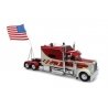 Peterbilt 379 Sleeper-Cab Semi Tractor Only - Assembled -- Red, Silver, American Flag Holder, 1/43, Iconic Replicas 430517