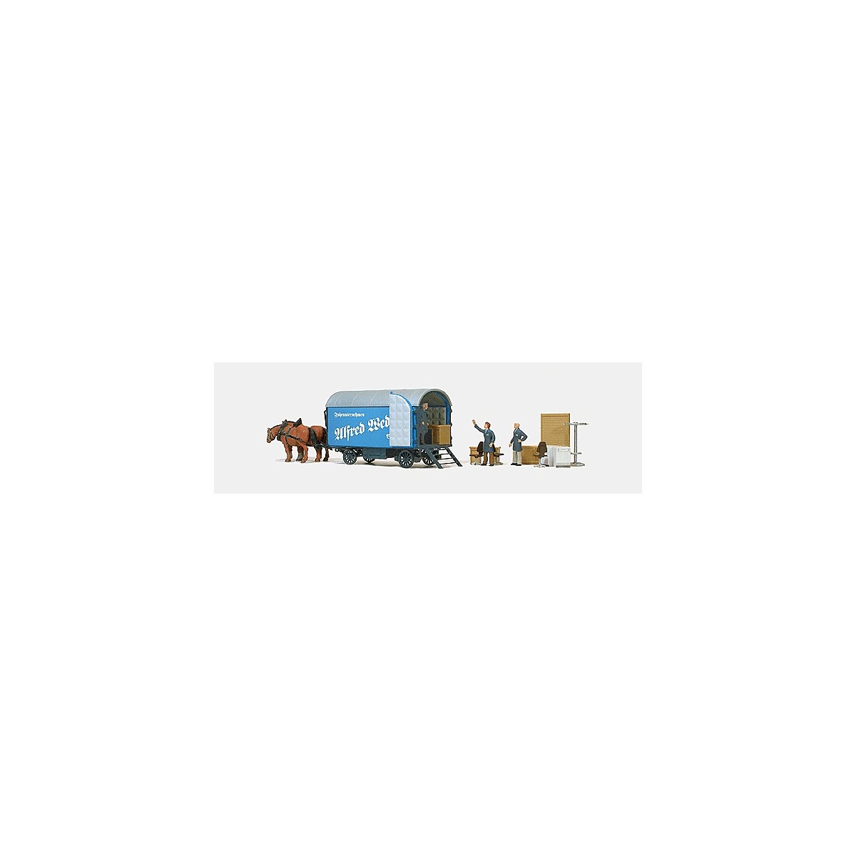 Working People -- Moving Wagon with 2 Horses, Figures & Accessories, HO, Preiser Kg 30494
