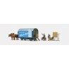 Working People -- Moving Wagon with 2 Horses, Figures & Accessories, HO, Preiser Kg 30494