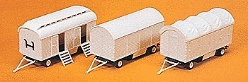Modern Circus Wagon Set - Plastic Kits -- Equipment Carriers pkg(3) - Undecorated, HO, Preiser Kg 20008