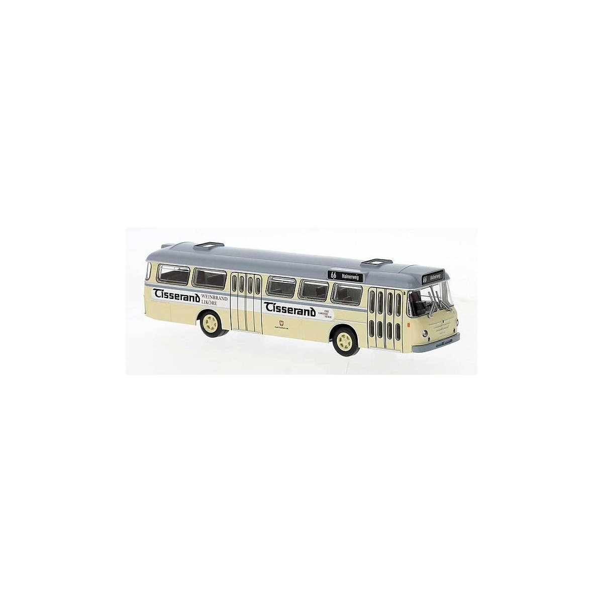 1962 Bussing Senator Bus - Assembled -- Frankfort, Germany (yellow, gray, white, Tisserand A, HO, Brekina Automodelle 59371