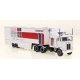 Kenworth K100 Tractor w/Racing Trailer - Assembled -- Datsun Racing (white, red, blue), HO, Brekina Automodelle 85740