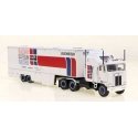 Kenworth K100 Tractor w/Racing Trailer - Assembled -- Datsun Racing (white, red, blue), HO, Brekina Automodelle 85740