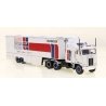 Kenworth K100 Tractor w/Racing Trailer - Assembled -- Datsun Racing (white, red, blue), HO, Brekina Automodelle 85740
