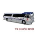 1964 MCI MC-5A Coach Bus - Assembled -- Greyhound Canada (silver, white, blue, yellow), HO, Iconic Replicas 870629