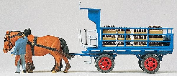 Horse-Drawn Wagons -- Beer Wagon with 2-Horse Team, HO, Preiser Kg 30445