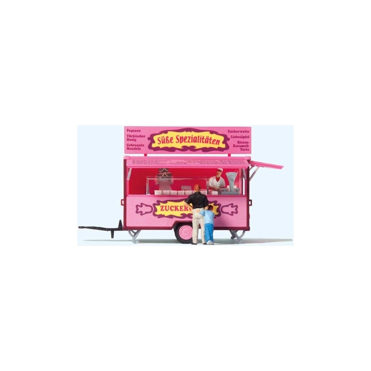 Sweets Concession Trailer with Figures -- 4 Figures, HO, Preiser Kg 10748