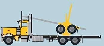 Peterbilt 379 Log Truck with Trailer - Assembled -- Yellow, Black, N, Trainworx Inc 47985