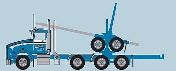 4-Axle Log Truck with Trailer - Assembled -- Gene Whittaker 1 (white, Light Blue), N, Trainworx Inc 58002