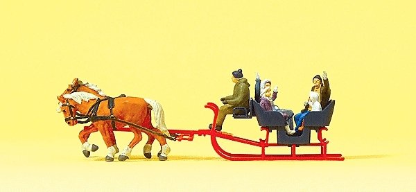Tourists in the Sleigh -- Sleigh with Driver, Passengers & 2 Horses, HO, Preiser Kg 30420