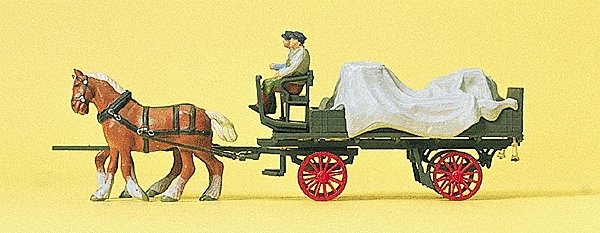 Farm Equipment -- Horse-Drawn Wagon w/Tarp & 2 Figures, HO, Preiser Kg 30446