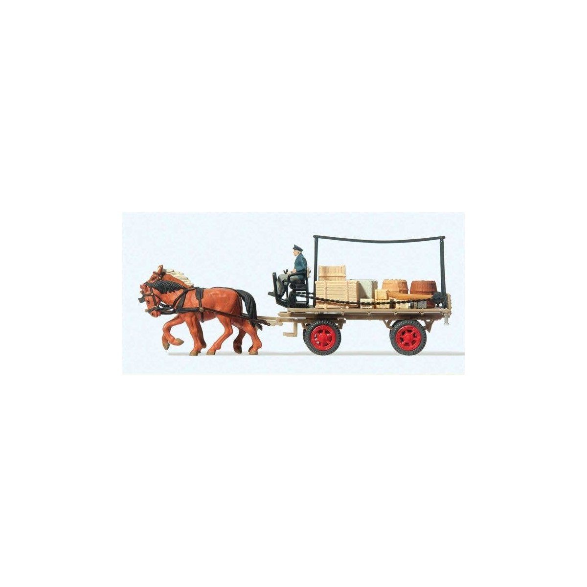 Horse-Drawn Wagon -- Flatbed Wagon w/Driver, Horses & Cargo, HO, Preiser Kg 30434