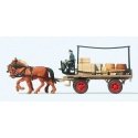 Horse-Drawn Wagon -- Flatbed Wagon w/Driver, Horses & Cargo, HO, Preiser Kg 30434