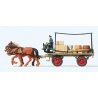 Horse-Drawn Wagon -- Flatbed Wagon w/Driver, Horses & Cargo, HO, Preiser Kg 30434