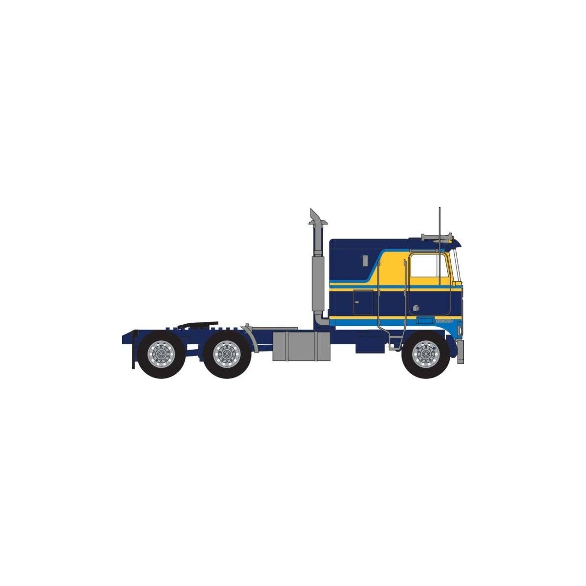 1970s Kenworth K100 Potomac Tractor w/VIT Flat-Top Sleeper Cab - Assembled -- Blue, Yellow, N, Trainworx Inc 41056