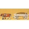 Horse-Drawn Wagon -- Manure Wagon w/Driver, Load & Ox, HO, Preiser Kg 30474