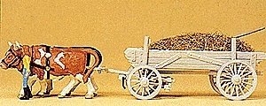 Horse-Drawn Wagon -- Manure Wagon w/Driver, Load & Ox, HO, Preiser Kg 30474