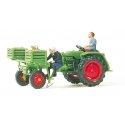 Farm Equipment -- Tractor w/Potato Planter & 3 Figures, HO, Preiser Kg 17935