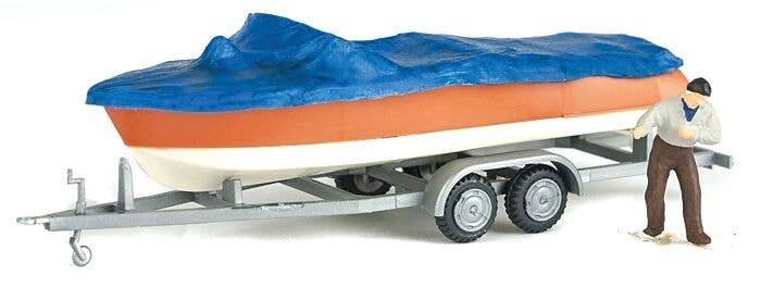 Motorboat w/Cover on Trailer, HO, Preiser Kg 33255
