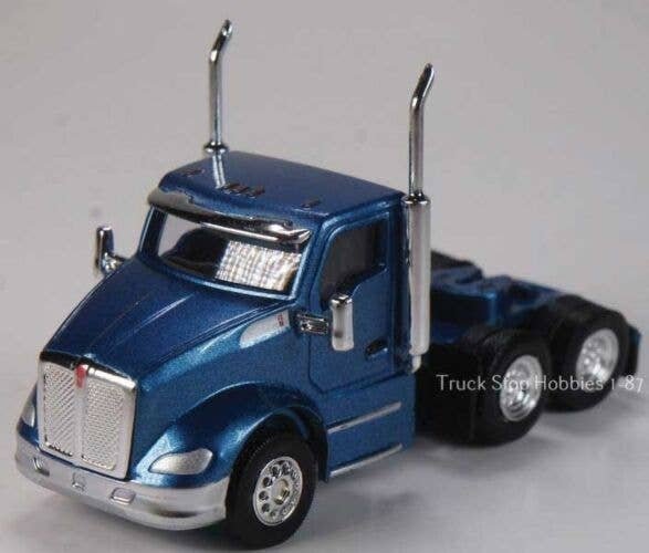 Kenworth T680 3-Axle Day-Cab Tractor Only 2-Pack - Assembled -- Blue, HO, Herpa Models 410682