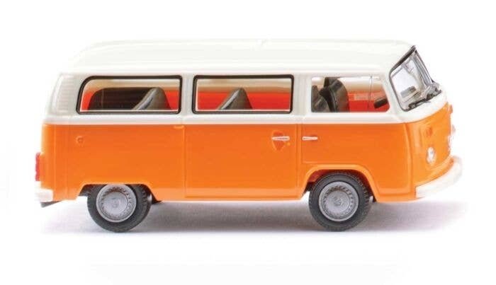 1972-1979 Volkswagen T2b Passenger Van - Assembled -- Orange, White, HO, Wiking 31802