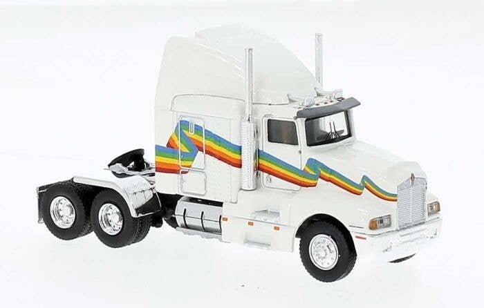 1984 Kenworth T600 Sleeper-Cab Tractor Only - Assembled -- White, Rainbow, HO, Brekina Automodelle 85932