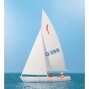 Korsar Sailboat w/2 Sailors -- Sails Up (white, red, blue), HO, Preiser Kg 10677