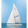 Korsar Sailboat w/2 Sailors -- Sails Up (white, red, blue), HO, Preiser Kg 10677