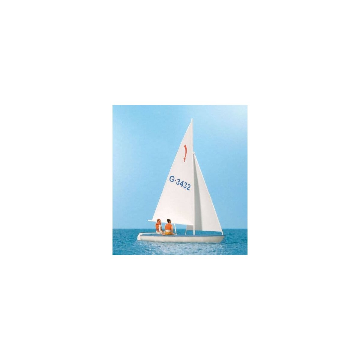 Korsar Sailboat w/Sailor -- Sails Up (white, red, blue), HO, Preiser Kg 10676
