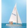 Korsar Sailboat w/Sailor -- Sails Up (white, red, blue), HO, Preiser Kg 10676