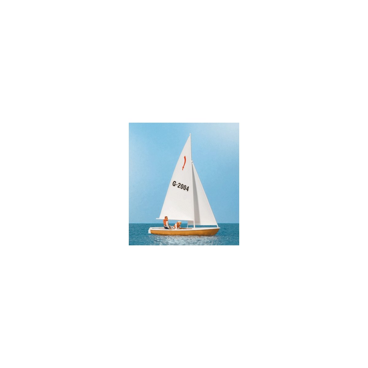 Korsar Sailboat w/Sailors -- Sails Up (white, red, blue), HO, Preiser Kg 10681