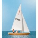 Korsar Sailboat w/Sailors -- Sails Up (white, red, blue), HO, Preiser Kg 10681