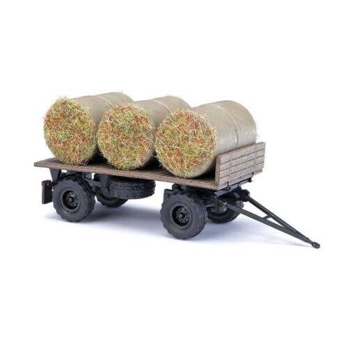1985 IFA HW 60 Flatbed Farm Trailer with Hay Bales - Assembled, HO, Busch Gmbh & Co Kg 53018