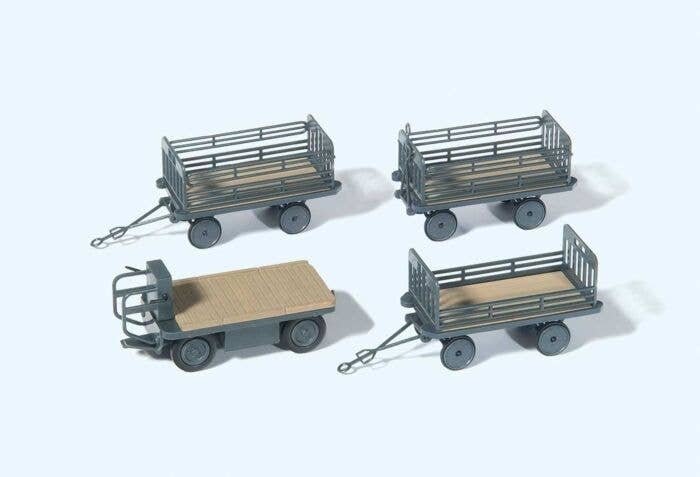 Electric Baggage Truck (Nonoperating) with 3 Trailers - Kit -- German Federal Railways DB (Era III, g, HO, Preiser Kg 17126