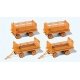 Baggage Trailer for Electric Baggage Cart - Kit -- German Federal Railroad DB (Era IV, orange) pkg(4), HO, Preiser Kg 17128