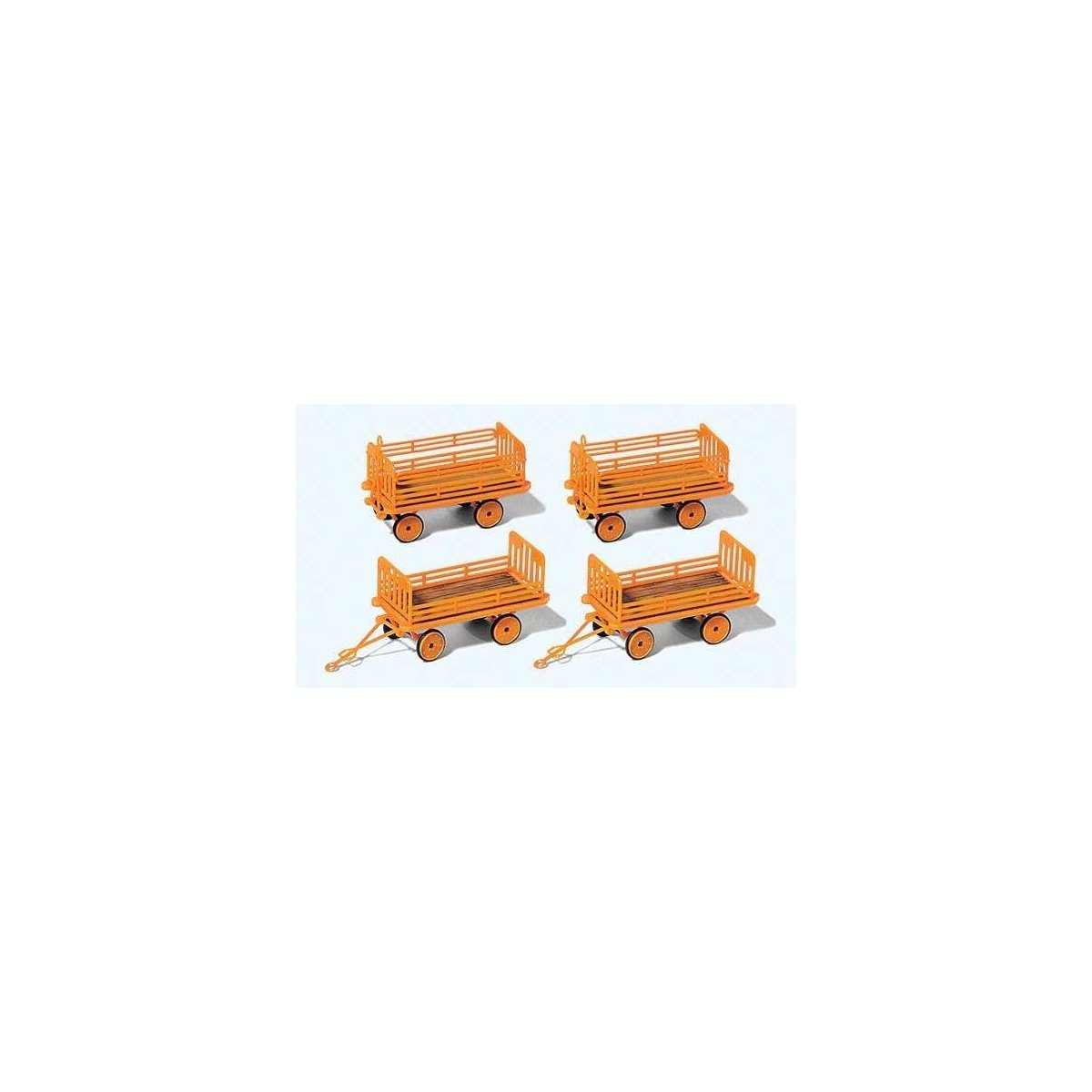 Baggage Trailer for Electric Baggage Cart - Kit -- German Federal Railroad DB (Era IV, orange) pkg(4), HO, Preiser Kg 17128